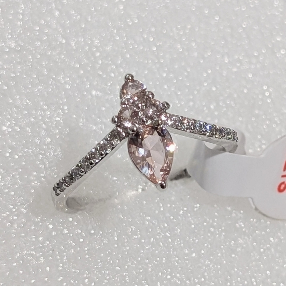 NWT Bomb Party Brilliant Pear Shape LC Pink Moissanite Rhodium Plated Sz 10 Ring